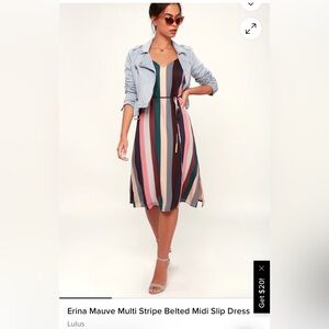 LULUS Erin Muave Multi stripe belted midi slip dress